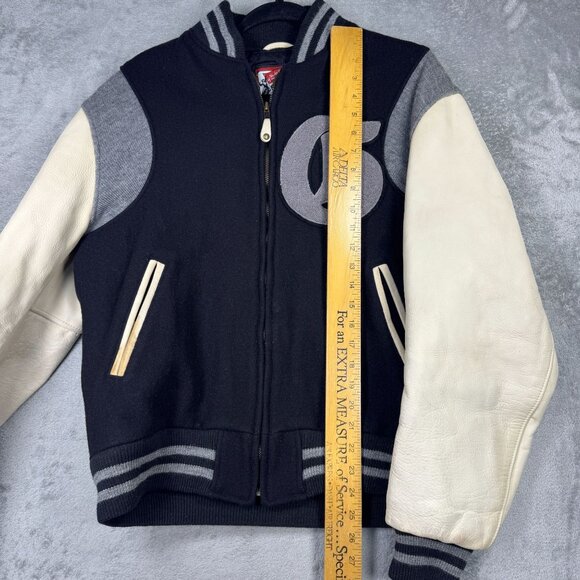 Vintage 90s Baseball Jacket Wool Leather Varsity Bomber Collegiate Quilt Lined - Picture 9 of 10